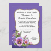 ピンクパープルパンジー金ゴールドフレーム50周年 招待状 (正面/裏面)