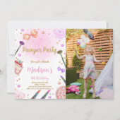 ピンクパープルパンパーパーティー誕生日招待状フォト 招待状 (正面)