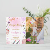 ピンクパープルパンパーパーティー誕生日招待状フォト 招待状 (スタンド正面)