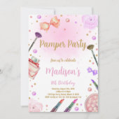 ピンクパープルパンパーパーティー誕生日招待状 招待状 (正面)