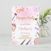 ピンクパープルパンパーパーティー誕生日招待状 招待状 (スタンド正面)
