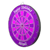 ピンクパープルパーソナライズされたハッピーバースデー ダーツボード (正面右)