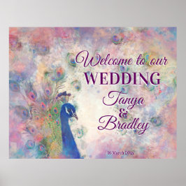 ピンクパープルピーコックの背景へようこそ ポスター