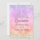 ピンクパープルピーチシルバーキンセアニェラ15誕生日 招待状 (正面)