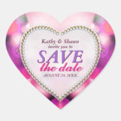 ピンクパープルファンシー日付ハートのシールを保存 ハートシール (正面)