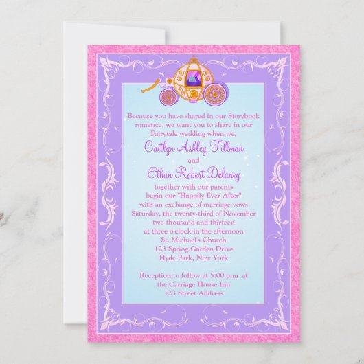 ピンクパープルファンタジー童話結婚式招待状 招待状 (裏面)