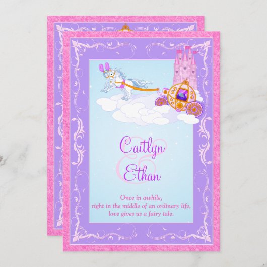 ピンクパープルファンタジー童話結婚式招待状 招待状 (正面/裏面)