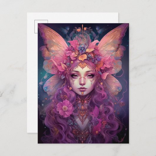 ピンクパープルフェアリークイーンファンタジーアート ポストカード (正面/裏面)