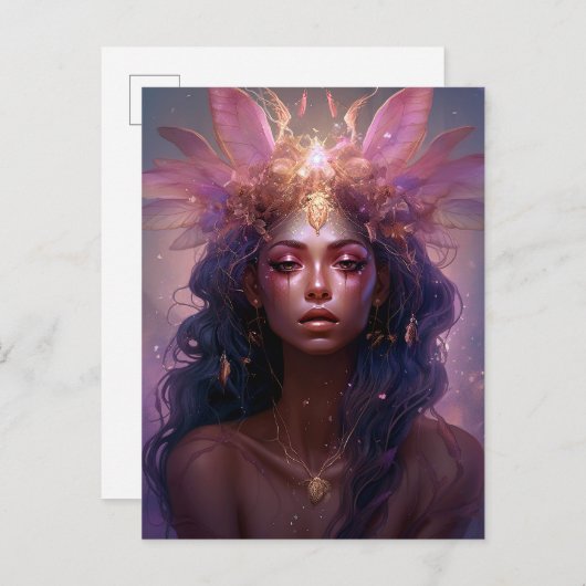 ピンクパープルフェアリークイーンファンタジーアート ポストカード (正面/裏面)