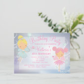 ピンクパープルフェアリープリンセスガールバースデーパーティー 招待状 (スタンド正面)