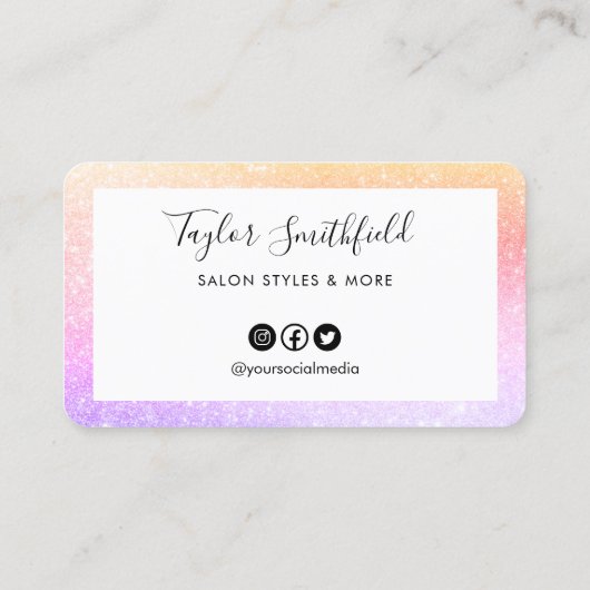 ピンクパープルフェイクグリッターカスタムロイヤリティカード 名刺 (裏面)