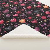 ピンクパープルフェイクゴールデンハートモダン名前をカスタムする シェルパブランケット (3/4)