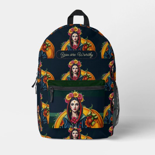 ピンクパープルフェイクゴールデンハートモダン名前をカスタムする プリントバックパック (正面)