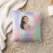 ピンクパープルフォトホログラフィック名スクリプト クッション (ブランケット)