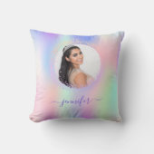 ピンクパープルフォトホログラフィック名スクリプト クッション (正面)