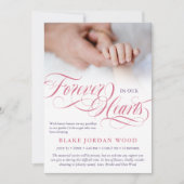 ピンクパープルフォーエバーで我々のハートベビーメモリアル 案内状 (正面)