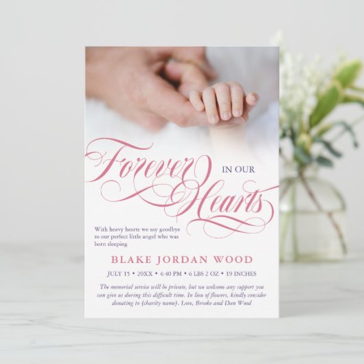 ピンクパープルフォーエバーで我々のハートベビーメモリアル 案内状 (スタンド正面)