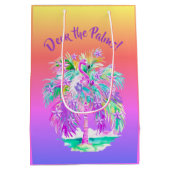 ピンクパープルフラミンゴ熱帯パーソナライズされた島 ミディアムペーパーバッグ (裏面)