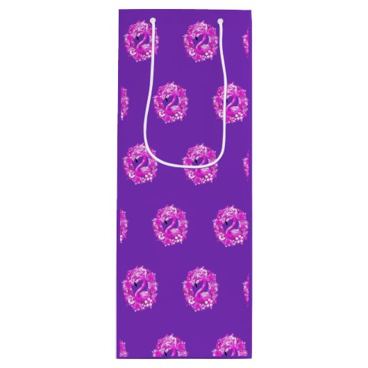 ピンクパープルフラミンゴ熱帯島 ワインギフトバッグ (正面)