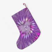 ピンクパープルフラワースター抽象芸術フラクタルアート名 スモールクリスマスストッキング (裏面 (吊り時))