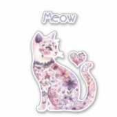 ピンクパープルフラワーハート猫 シール (正面)
