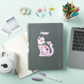 ピンクパープルフラワーハート猫 シール (iPadカバー)