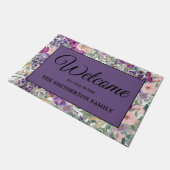 ピンクパープルフローラウェルカムファミリー名 ドアマット (アングル)