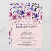 ピンクパープルフローラウォーターカラーキンセアニラ 招待状 (正面/裏面)