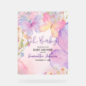 ピンクパープルフローラオベビーバタフライベビーシャワー アクリルサイン (正面)