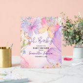 ピンクパープルフローラオベビーバタフライベビーシャワー アクリルサイン (ウェディング)