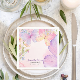 ピンクパープルフローラオベビーバタフライベビーシャワー スタンダードカクテルナプキン