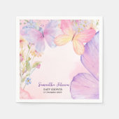 ピンクパープルフローラオベビーバタフライベビーシャワー スタンダードカクテルナプキン (正面)
