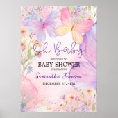 ピンクパープルフローラオベビーバタフライベビーシャワー ポスター (正面)