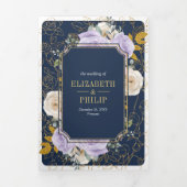 ピンクパープルフローラオールインワンクレストネイビー結婚ズ 三つ折り招待状 (カバー)