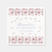 ピンクパープルフローラガールバタフライ1st誕生日 スタンダードカクテルナプキン (正面)