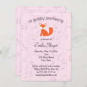 ピンクパープルフローラキツネウッドランドベビーシャワー 招待状 (正面/裏面)