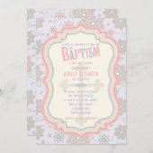 ピンクパープルフローラクロスバプテスマ招待状 招待状 (正面/裏面)