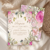 ピンクパープルフローラサプライズ90誕生日インビタ 招待状