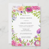 ピンクパープルフローラサマーブライダルシャワー 招待状 (正面)