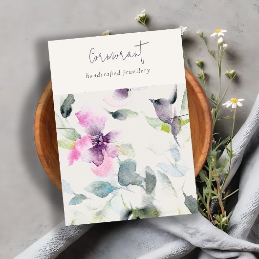 ピンクパープルフローラスクリプトネックレスバンドホルダー 名刺