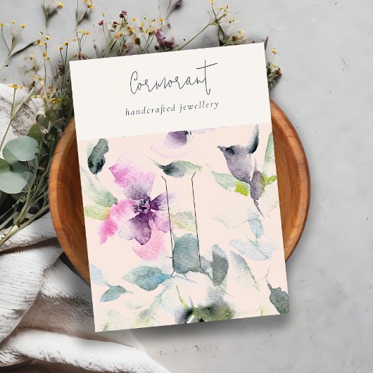 ピンクパープルフローラスクリプトヘアクリップピンホルダー 名刺