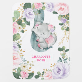ピンクパープルフローラスリーピングエレファントガール子供部屋 ベビー ブランケット