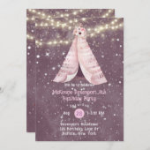 ピンクパープルフローラティーピーガールバースデーパーティーInv 招待状 (正面/裏面)