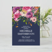 ピンクパープルフローラネイビーブルー70誕生日インビタット 招待状 (スタンド正面)