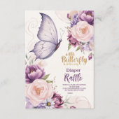 ピンクパープルフローラバタフライガールおむつラッフル エンクロージャーカード (正面)