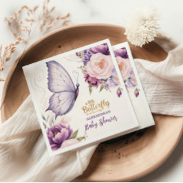 ピンクパープルフローラバタフライガールベビーシャワー スタンダードカクテルナプキン