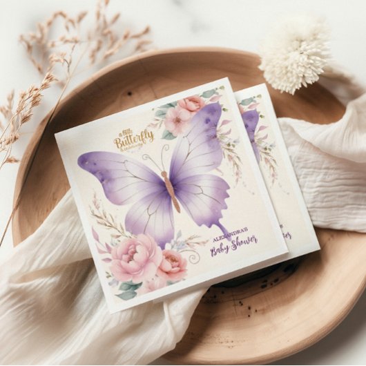 ピンクパープルフローラバタフライガールベビーシャワー スタンダードカクテルナプキン