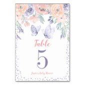 ピンクパープルフローラバタフライガールベビーシャワー テーブルナンバー (裏面)