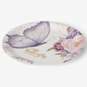 ピンクパープルフローラバタフライガールベビーシャワー ペーパープレート (アングル)