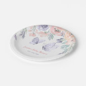 ピンクパープルフローラバタフライガールベビーシャワー ペーパープレート (アングル)